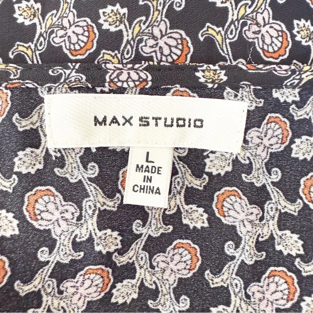 Max Studio Black Floral Maxi Dress Size L Casual Boho Short Sleeve V-Neck - Picture 9 of 11